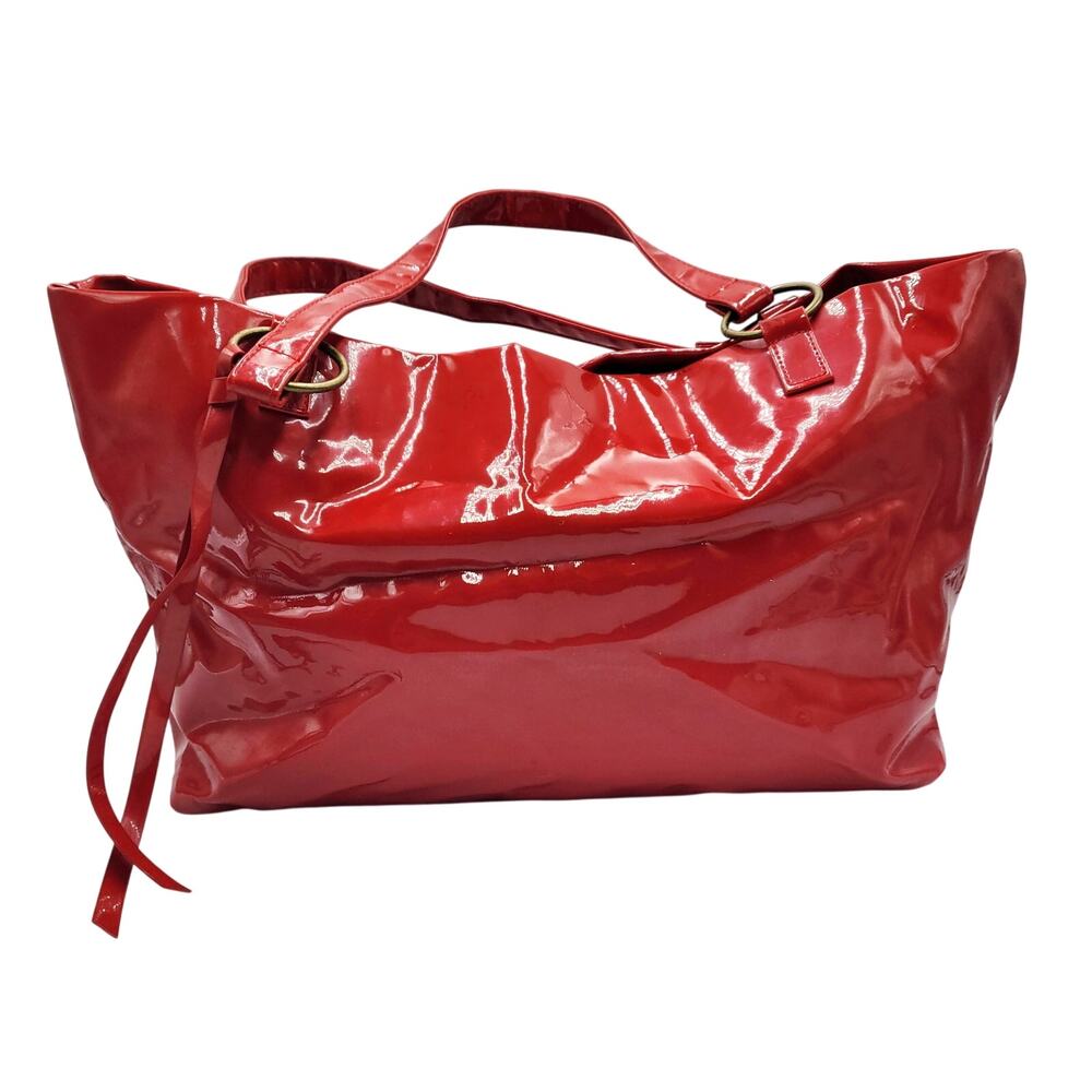 Vintage Neiman Marcus Red Glossy Finish Patent Leather Tote Shoulder Bag Chic